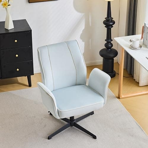 VINGLI Bloom Chair,Comfy Home Office Desk Chair No Wheels,Padded Armrests,Aesthetic Vanity Accent Chair with Back,360° Swivel Rolling for Task,Nail Tech,Dinning,Sewing,Study,Bedroom,Velvet,Mint Green