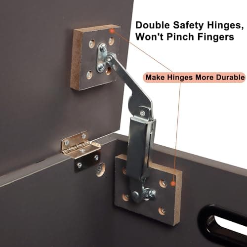 Timberer 39.4" Storage Chest, Wooden Storage Bench, Large Storage Trunk with 2 Safety Hinges, Entryway Shoes Bench for Living Room, Bedroom, Dark Gray 7