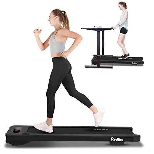 REDLIRO Under Desk Treadmill Walking & Jogging Machine Portable Motorized Walking Pad with Led Display, Remote Control & Bluetooth Speaker Compact for Small Home Office use, Black-without bar