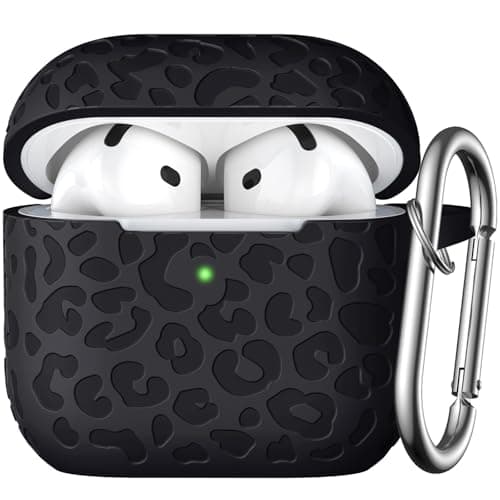 DGege Leopard Engraved for AirPods 4 Case Cover 2024,Soft Silicone Protective Case Compatible with Apple AirPods 4th Generation Case for Women,Cute AirPod 4 Case Accessories with Keychain (Black)