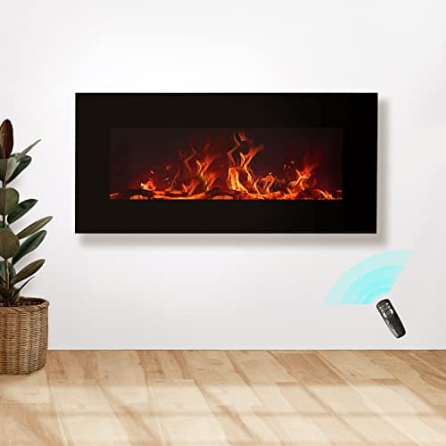 FLAME&SHADE Wall Mounted Electric Fireplace, 34-Inch Wide Flat Screen, Freestanding or Hanging Portable Room Heater with Remote