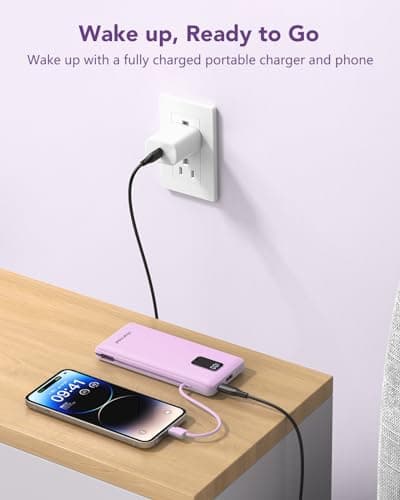 charmast Portable Charger with Built-in Cables & Wall Plug, 10000mAh Portable Power Bank, External Battery Pack Travel Essentials Compatible with iPhone 16/15/14/13, Samsung, iPad etc 7
