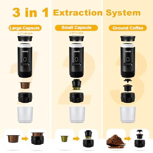 obecilc 3 In 1 Portable Coffee Maker for Travel, 20 Bar Portable Espresso Machine with USB,Travel Coffee Maker Self-Heating, Compatible with Ground Coffee & Capsule for Hiking,Office,RV（Black） 4