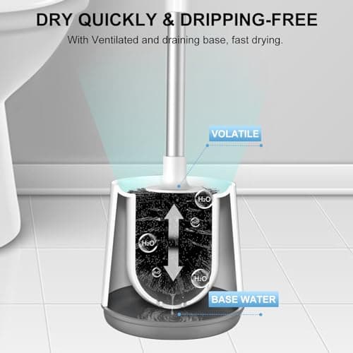 SetSail Toilet Brush and Holder, Self Closing Lid Toilet Bowl Brushes Holder and Extra Long Handle Ventilated Toilet Brush Set for Bathroom Cleaning, Nylon Bristles, White & Grey 5