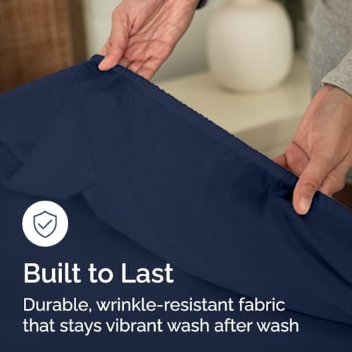 Queen Fitted Bed Sheet - Bottom Single Fitted Sheet Only - Soft Hotel Luxury Bedding w/ 8-16 Inch Deep Pockets - Breathable, Cooling & Wrinkle Free - Easy-Care, Fade and Shrink Resistant - Navy Blue 6