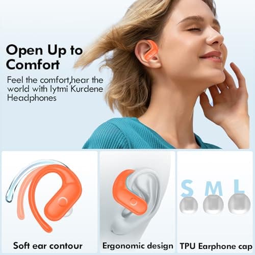 kurdene Wireless Earbuds Bluetooth Headphones Sport,Over Ear Buds with Deep Bass Sound,60Hrs Playtime Earphones Redesigned Comfort Fit with Earhooks for Running,Meeting,Workout-Orange 5