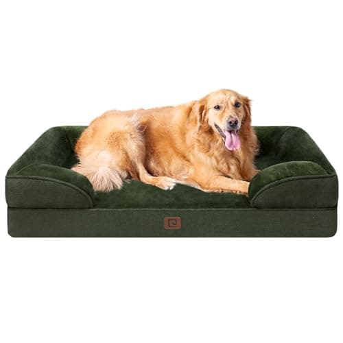 EHEYCIGA Orthopedic Dog Beds for Extra Large Dogs, Waterproof Memory Foam XL Pet Bed with Sides, Non-Slip Bottom and Egg-Crate Foam Big Dog Couch Bed with Washable Removable Cover, Dark Green