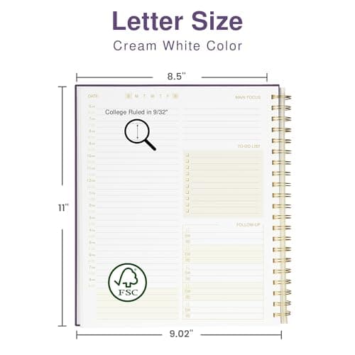 AuroPlanner Undated Daily Planner To Do List Hourly Schedule 2026 2025 2024 Calendar & Holiday Habit Tracker 200 Pages Letter Size 8.5" x 11" Sheets Hardcover Spiral Bound Notebook (Indigo) 7