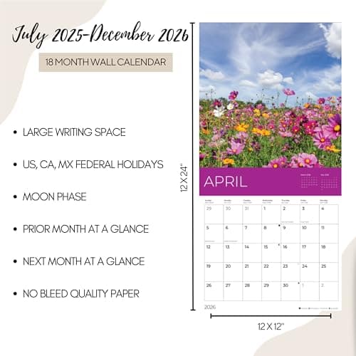 Wild Flowers Wall Calendar 2026 | 12" x 24" Open | Giftable Floral Garden Calendar 2026 | Thick & Sturdy Paper for Organizing & Planning | Pacific Waters Press (Wild Flowers) 6