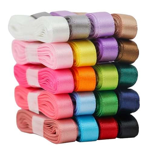 HUIHUANG 1/4 inch Satin Ribbon Assorted Double-Faced Satin Fabric Ribbon Pack for Crafts, Gift Wrapping, Sewing, Party Decor, Hairs, Bows, 20 Colors with 2 Yards Each, Total 40 Yards Per Package