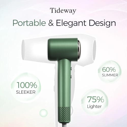 Tideway Hair Dryer Professional High-Speed Ionic Blow Dryer 110,000 RPM, Compact Hair Dryer with Magnetic Diffuser, Fast Drying with Brushless Motor Low Noise Smart Temperature Control-H11 7