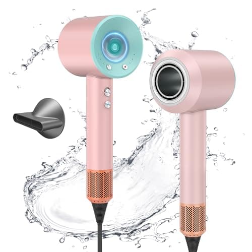 1600W Fast Drying Hair Dryer,Negative Ionic Blow Dryer with High-Speed 110,000 RPM Brushless Powerful Digital Motor,Low Noise Thermo-Control (Light Blue+Pink)