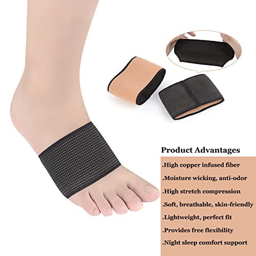 Copper Arch Support Sleeves (4PCS), Plantar Fasciitis Braces for Foot Care, Foot Compression Sleeve for Heel Spurs, Flat & Fallen Arches and High Arch Pain Relief, Arch Support Bands for Women & Men 5