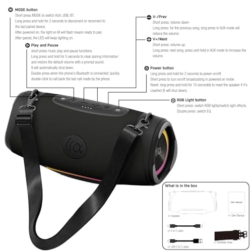 TAZATA Portable Bluetooth Speaker,IPX7 Waterproof 80W Loud Stereo Sound Wireless Outdoor Speaker for Pool,Shower,Camping Bike Use,8H Playtime 9