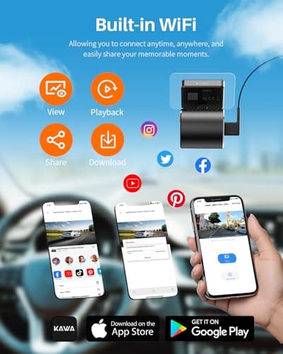 KAWA 2K Tiny Dash Cam, 1296P QHD Mini Car Camera DashCam - Voice Control, G -Sensor, Free 32GB TF Card, Built-in WiFi, APP Control, WDR/3D DNR with Super Night Vision, 24H Parking Mode 7