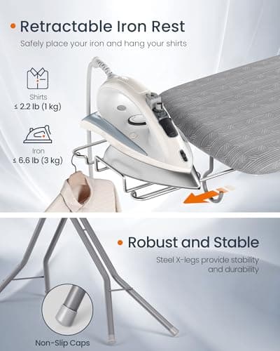SONGMICS Ironing Board, Foldable Iron Board, Height Adjustable up to 35 Inches, with 4 Layered Cover and Pad, Iron Rest, Hook, Steel X-Legs, for Home, Laundry Room, Dorm, Dove Gray ULLB001G01 6