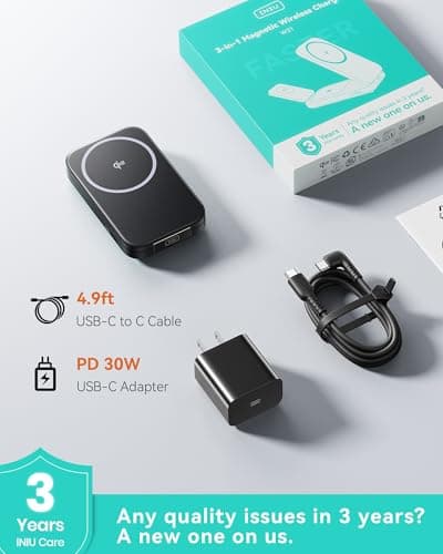 INIU 3 in 1 Wireless Charging Station, Qi2 Certified 15W Travel Charger for Apple Multiple Devices, Foldable Magnetic Wireless Charger Stand for iPhone 17 16 15 14 13 12 Series Apple Watch AirPods 6