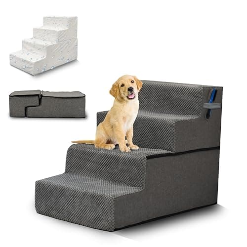 Dog Stairs for Small Dogs, 18" H, 4-Step Dog Steps for Bed and Couch – Pet Ramp for Bed, Non-Slip Pet Stairs for Small and Medium Dogs, Pet Steps with Soft Washable Cover, Old Cat Stairs for Bed, Gray