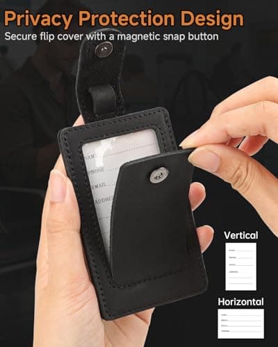 Premium Genuine Leather Luggage Tags for Suitcases - Quick Release, Privacy Protection, Elegant and Durable, Travel Essential Luggage Tag - 2 Pack Black 5