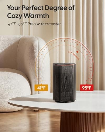 ComDomus Small Space Heater, 1500W Portable Electric Heaters for Indoor Use with Thermostat, 70° Oscillation, 5 Modes, 12H Timer, Black Room Heater for Office Bedroom Desk 7