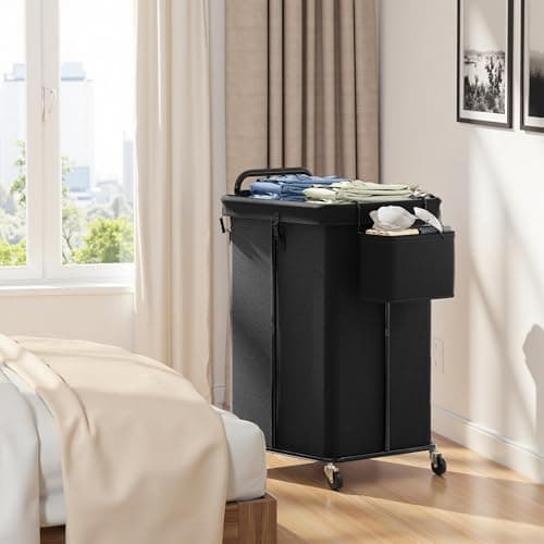 150L Rolling Laundry Hampers on Wheels, 3 Section Laundry Basket with wheels with Side Bag for Dirty Clothes, Dorm Room Organization 8