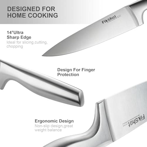 Knife Block Set, Kitchen Knife Sets with Block, FIKSHOT Knives Set - Razor-Sharp Santoku Knives, Fruit and Kitchen Sets - Rust Resistant for Homecooks (Silver + Walnut) 8