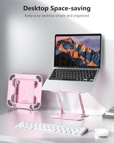 NTMY Laptop Stand for Desk, Metal Folding Laptop Riser Adjustable Height, Computer Stand for Laptops up to 16 Inches, Compatible with MacBook Air Pro, HP, Dell, Acer, Lenovo,Notebook(Pink) 6