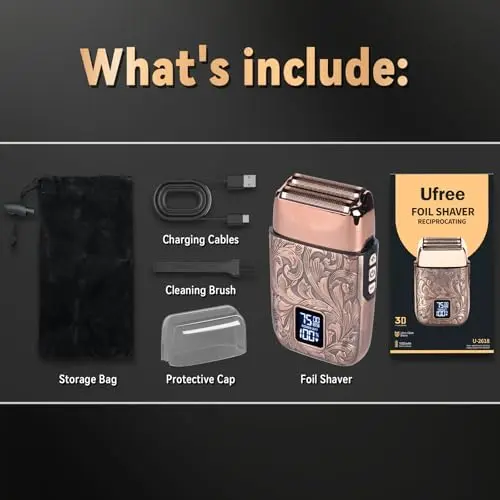 Ufree Close Shave Electric Foil Shavers for Men, 3-Speed Electric Razor, Bald Head Shavers, Face Shaving Beard Trimmer with LCD Display, Gifts for Men 7