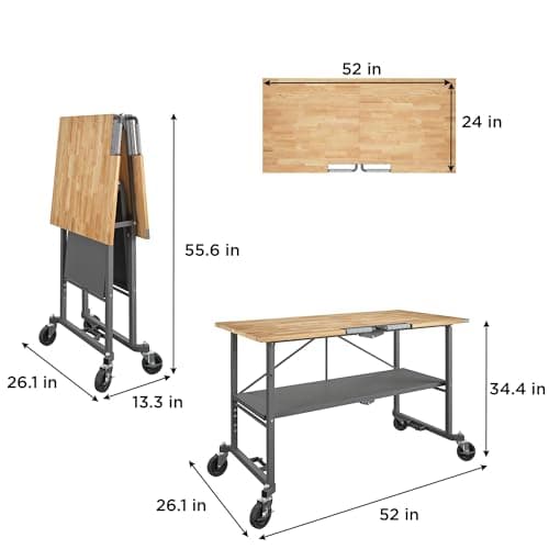 COSCO SmartFold Butcher Block Portable Workbench/Folding Utility Table (Gray Steel Frame) 14