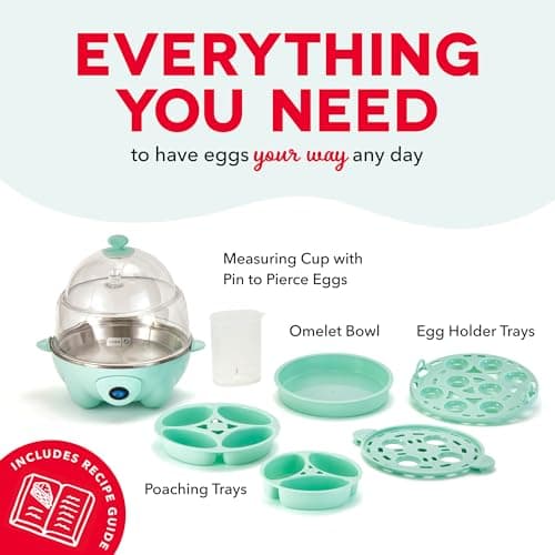 Dash Deluxe Egg Cooker - Boiler, Poacher & Steamer - Includes Measuring & Recipe Guide - Dishwasher Safe - BPA Free - Holds 12 Eggs, Aqua 6
