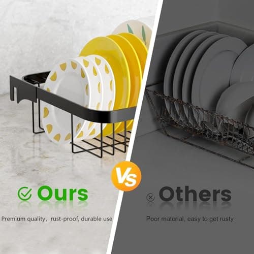 MERRYBOX Over The Sink Dish Drying Rack, 2-Tier Adjustable Length (25.6-33.5in), Stainless Steel Dish Drainer with Cutting Board Holder, Large Dish Rack for Kitchen Counter Organizer Space Saver 6