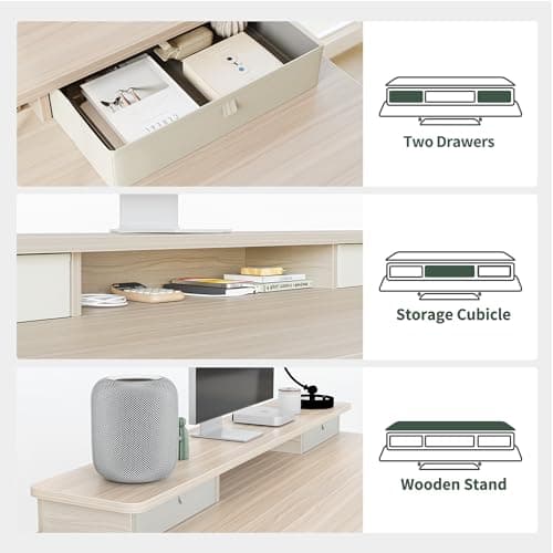 FEZIBO Height Adjustable Electric Standing Desk with 5 Drawers, 55 x 24 Inch Table with Storage Shelf, Sit Stand Desk White Frame/Light Walnut Top, 55 inch 8