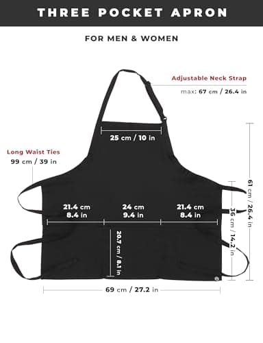 Chef Works Unisex Three Pocket Apron, Black, One Size 6