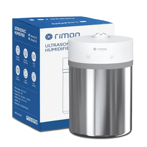 RIMOO Stainless Steel Humidifier, 4L Ultrasonic Cool Mist Humidifiers with Only 3 Parts Easy to Clean, Top Fill Humidifier with 1-9H Timer, 28dB Whisper-Quiet, Filterless for Bedroom Large Room