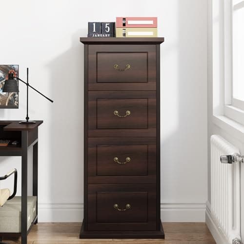 Tribesigns 4-Drawer File Filing Cabinet, Vertical File Cabinet Office Wood Filing Cabinet for A4 /Letter Size Narrow Tall File Storage for Honhe Office, Walnut 8