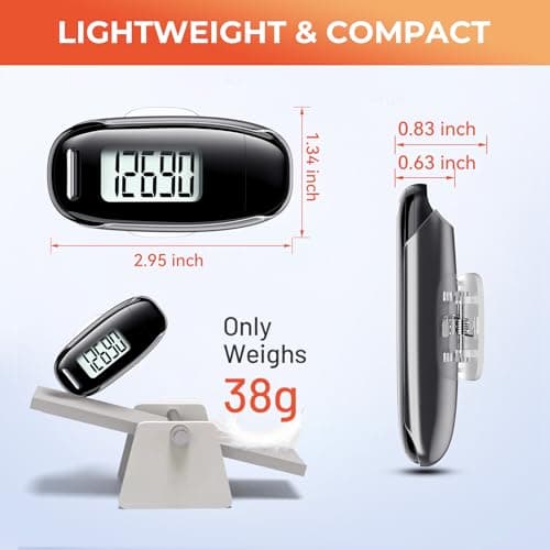 KONTYNU 3D Pedometer for Walking, Simple Walking Step Counter with Removable Clip and Strap, USB Rechargeable Step Tracker with Backlight, Accurate Step Counter for Men Women Kids Seniors black 6