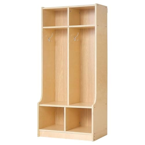 VEVOR 2-Section Coat Locker with Bench, Kids Lockers with 4 Hooks & Non-Slip Mat, Classroom Cubbies for Daycare, Home, Kindergarten- Natural 9