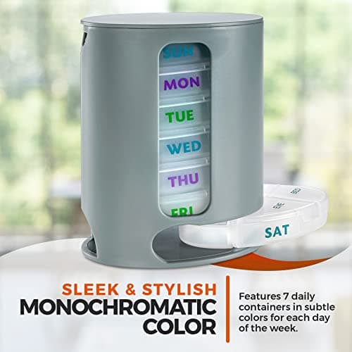 MEDca Weekly Pill Organizer, 1 Dispenser, 7 Stackable Compartments Four Times-a-Day - Morning, Noon, Evening, and Bedtime, Grey 6