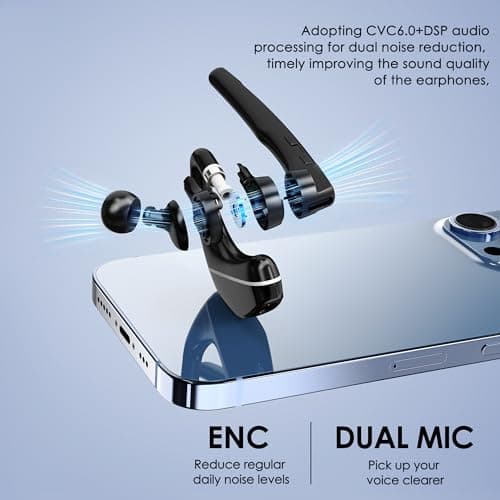 EKVANBEL Bluetooth Headset V5.3, Wireless Earpiece with 1000mAh Charging Case, 96H Talktime, Hands Free Noise Canceling Headphones with Dual-Mic for Computer Cell Phones Trucker Home Office Work 4