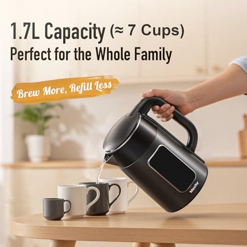Mecity Electric Kettle 1.7L Touch Screen Temperature Control Water Boiler, No Plastic Contact with Water. 6 Preset Temperature Programs, 2 Hours Keep Warm, Auto Shut Off, Dark Grey 6