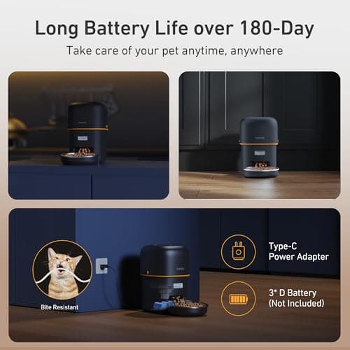 Automatic Cat Feeder - 2L Cat Food Dispenser, Timed Auto Pet Feeder with 180-day Battery Life, 1-6 Meals Per Day, 1-16 Portion, Desiccant Bag Keeps Dry Food Fresh, Also for Small Dogs 7