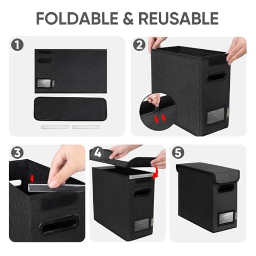 BALEINE File Organizer Box with Lid, Collapsible File Folder Organizer with Plastic Slide, Hanging File Folder Box for Office Document Storage (1 Pack, Black, S) 7