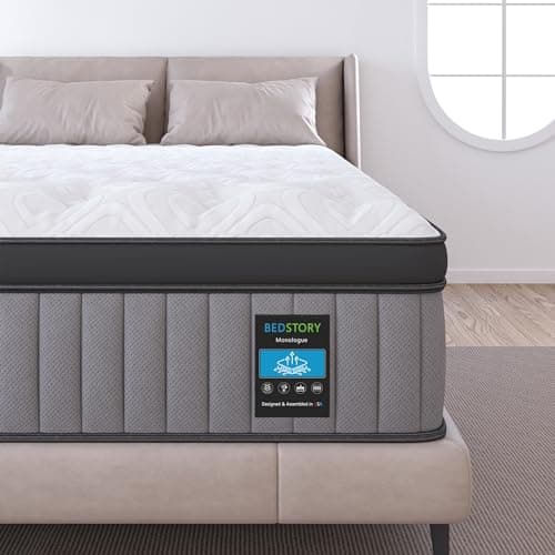 BedStory Queen Mattress 12 Inch - Luxury Hybrid Mattress for Extra Lumbar & Hip Support - Pain Relieving Motion Isolation Cooling Innerspring Bed in a Box Soft
