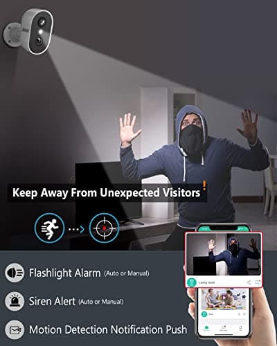 ANRAN Security Cameras Wireless Outdoor,2K 3MP Battery Powered Indoor Home Security Camera with AI Motion Detection & Color Night Vision,2-Way Talk Spotlight Siren Alarm, Work with Alexa,Waterproof 3