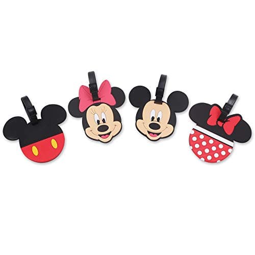 4 Pcs Set Mickey Minnie Silicone Travel Luggage Baggage Identification Labels ID Tag for Bag Suitcase Plane Cruise Ships with Belt Strap