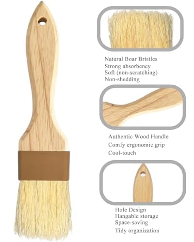 NXRACSH Natural Bristle Basting & Pastry Brush Set - 1.5"& 1" Food Grade Cooking Brushes, Not Shedding, for Turkey Basting, Butter, Egg Wash, Baking (4 Pc) 5