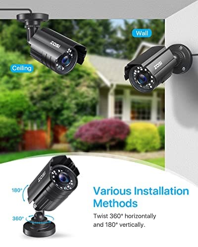 ZOSI 1080P CCTV Camera Outdoor Indoor Hybrid 4 in 1 HD TVI/CVI/AHD/CVBS Home Security Cameras System,Night Vision,Waterproof Metal Housing Bullet Cam For 960H,720P,1080P,5MP,4K analog Surveillance DVR 7