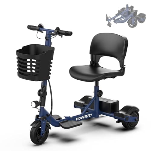 Hoverfly T3 Folding Powered Mobility Scooter for Seniors, Portable 3-Wheel E-Scooter with Seat, 13-Mile Range Safe LiFePO4 Battery, 264 lbs Load&Solid 8" Tires, Fits in Car Trunks for Daily Rides Blue