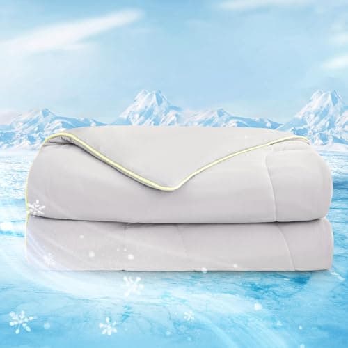 Kivik Ultra-Soft Cooling Comforter，Cooling Blanket Tech for Hot Sleepers，Silk Smooth & Breathable Lightweight Blanket (Light Grey, Queen Size（90''x90''）)