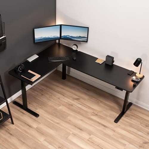 VIVO Electric Height Adjustable 83 x 60 inch Corner Stand Up Desk, 2 Black Solid Table Tops, Black Frame, Memory Controller, L-Shaped Workstation, 3E Series, DESK-KIT-3E8B 8